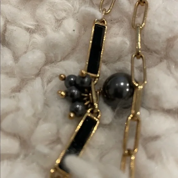 HENRI BENDEL 36 in Black Stone Grey Bead Toggle to Double Necklace w HB Bag EUC